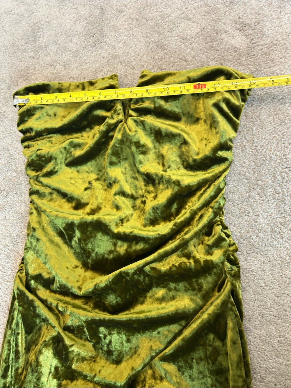 ZARA Olive Green Crushed Velvet Ruched Midi Dress Scarf Neck Size L NWT - Picture 9 of 16